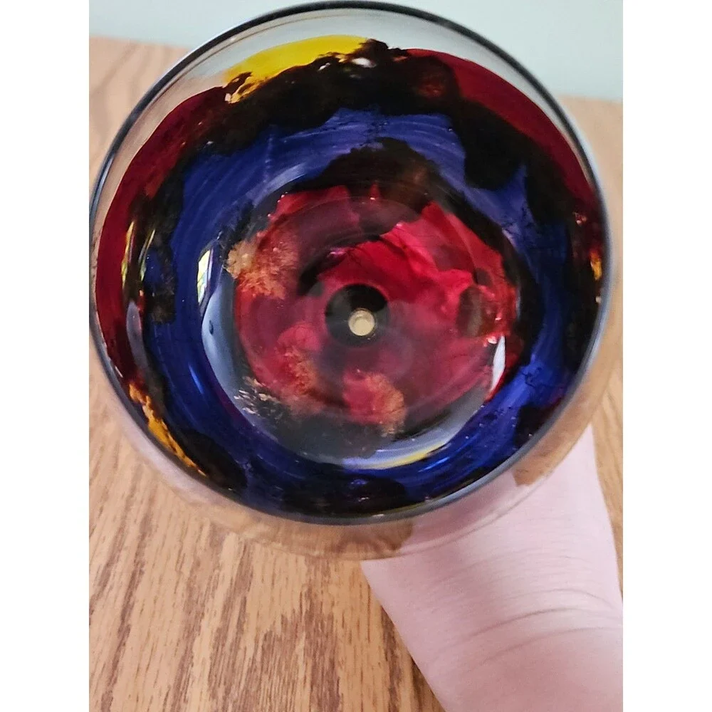 HAND PAINTED RED MULTI COLOR /GOLD DESIGN-LARGE  24 OZ BALLOON WINE GOBLET